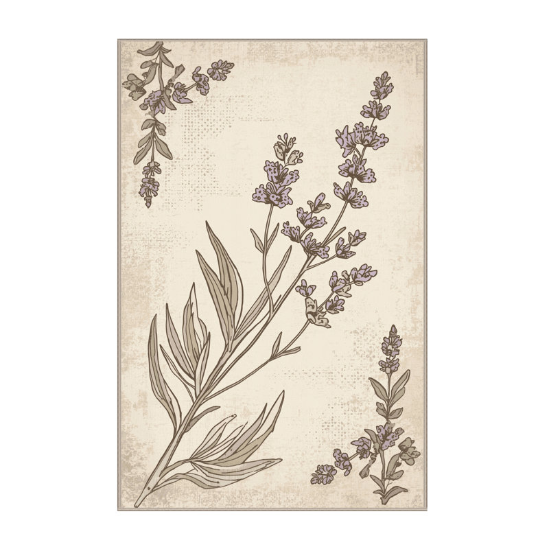 Tapis moelleux moelleux à motif lavande Durso, 7 x 9