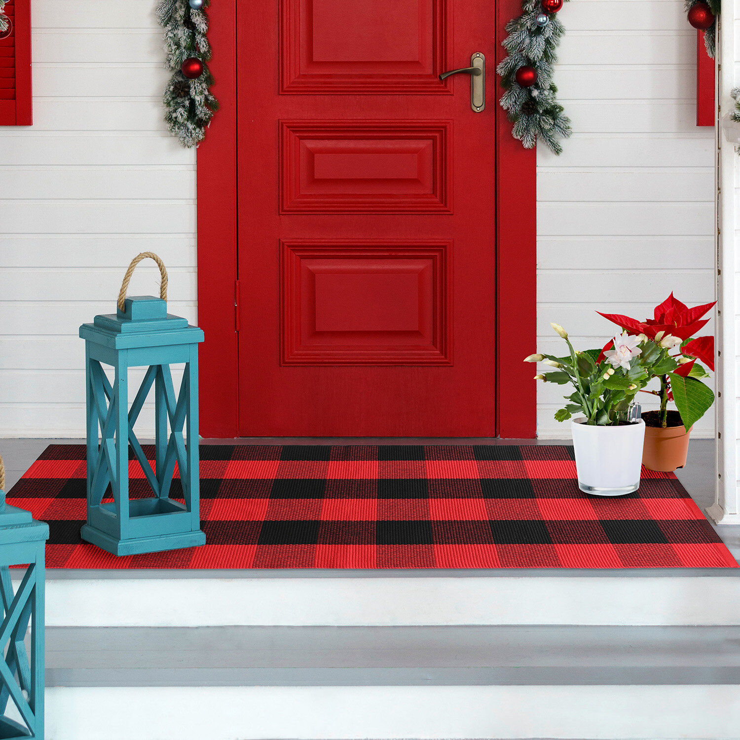 Layered Front Door Mat Trend- Buffalo Check Rug Is All You Need