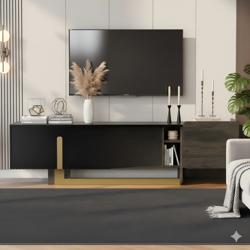 66.7-Inch Light Luxury TV Stand For Televisions Up To 70 Inches, Modern TV Cabinet With Metal Legs, Features One Drawer, Two Cabinets, And Adjustable Shelves For Living Room
