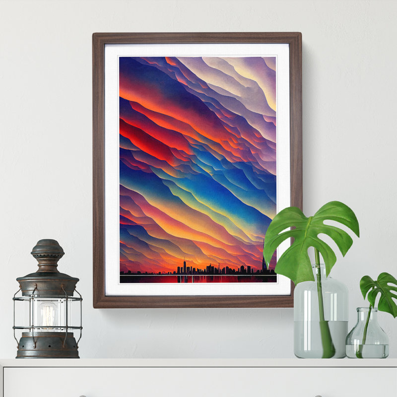 Sublime City Skyline - Wall Art, Walnut Framed Paper, 64cm H x 46cm W x 2cm D, Walnut Framed