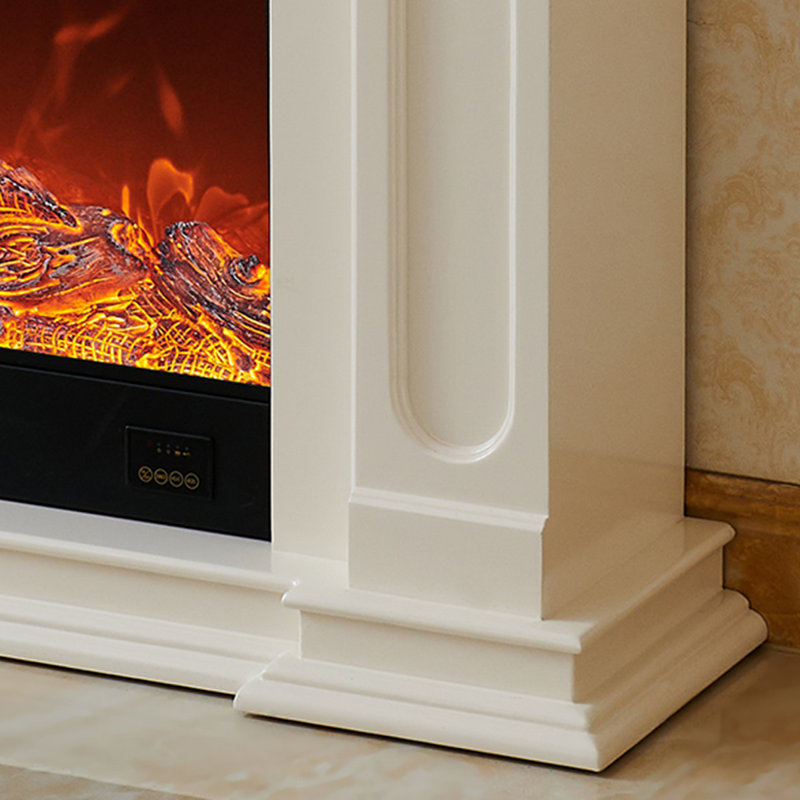 Beige Solid Wood Electric Fireplace