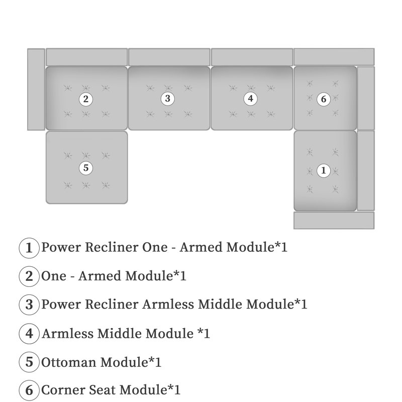 Moncada 6-Piece Modular Linen L-Shaped Power Reclining Sectional With Zero-Gravity And Heated Seats, Khaki Linen