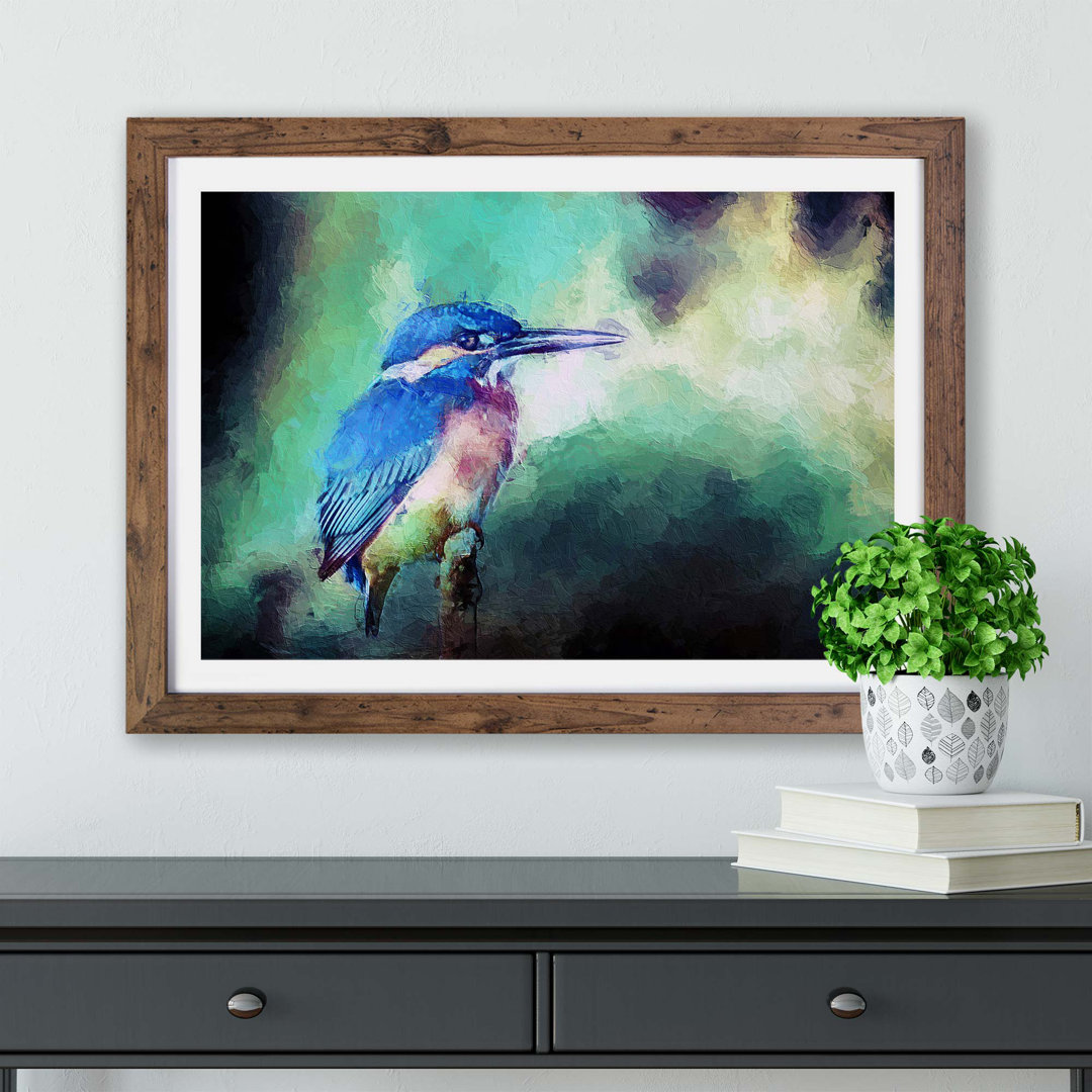 The Kingfisher Bird Looking West in Abstract - Framed Print