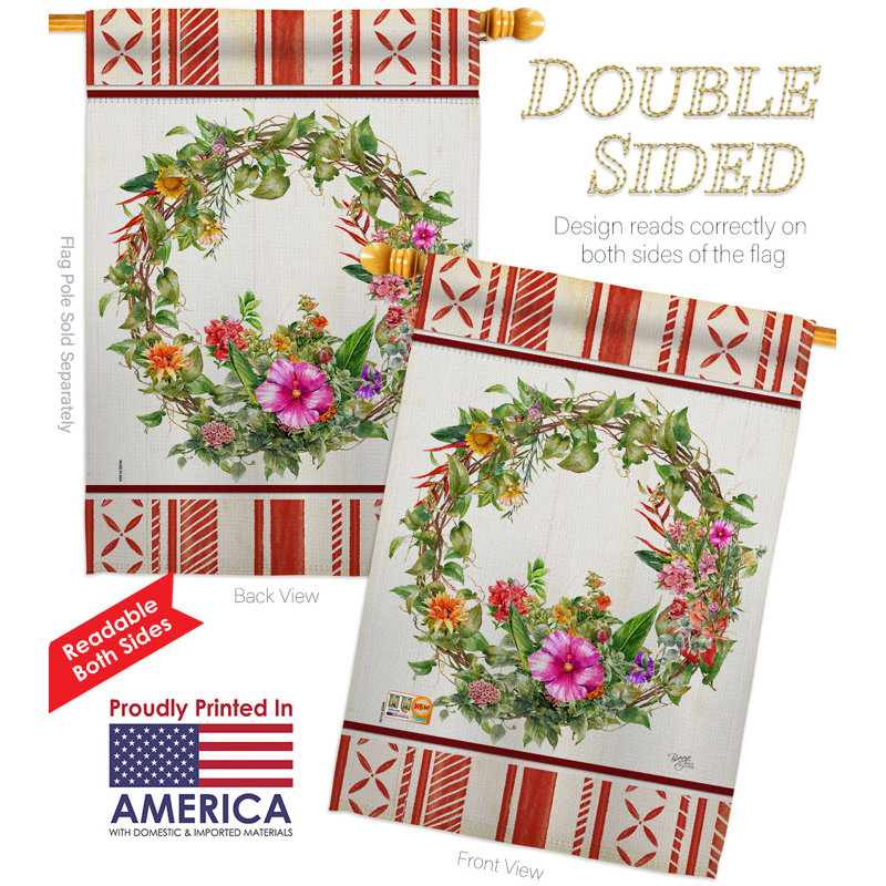 Drapeau de maison 40 po x 28 po Wildflower Wreath