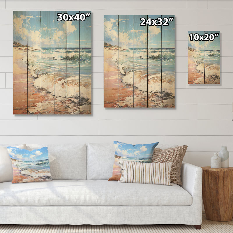 «Beach Coastal Nostalgia I» - art mural en bois sur une plage côtière, H 40 po x l 30 po