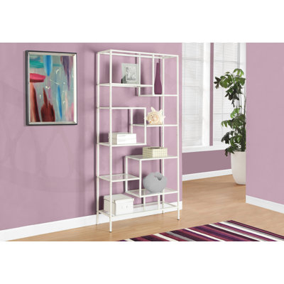 Bookshelf Bookcase Etagere 72"H Office Bedroom Metal Tempered Glass