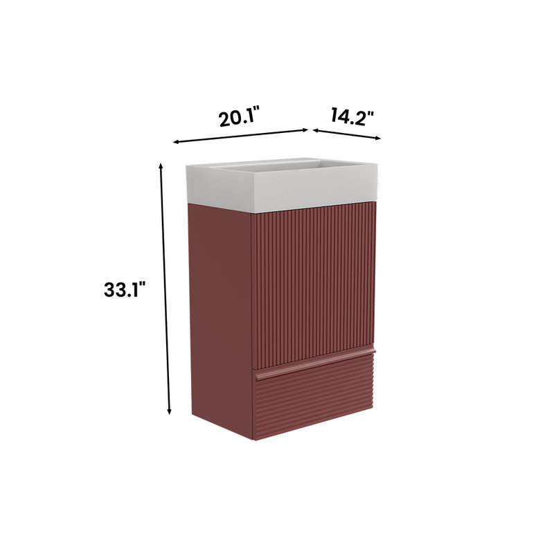 Meuble-lavabo de salle de bain avec lavabo en céramique, lavabo intégré avec 1 trou de robinet, Rouge