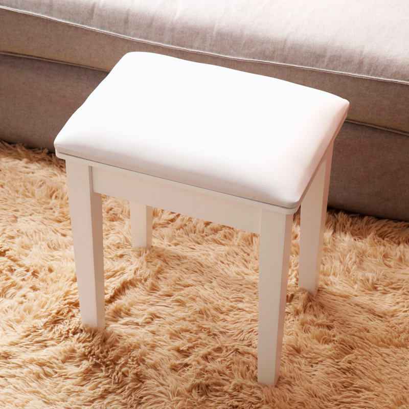 Tabouret de coiffeuse avec coussin et pieds solides, blanc, Blanc