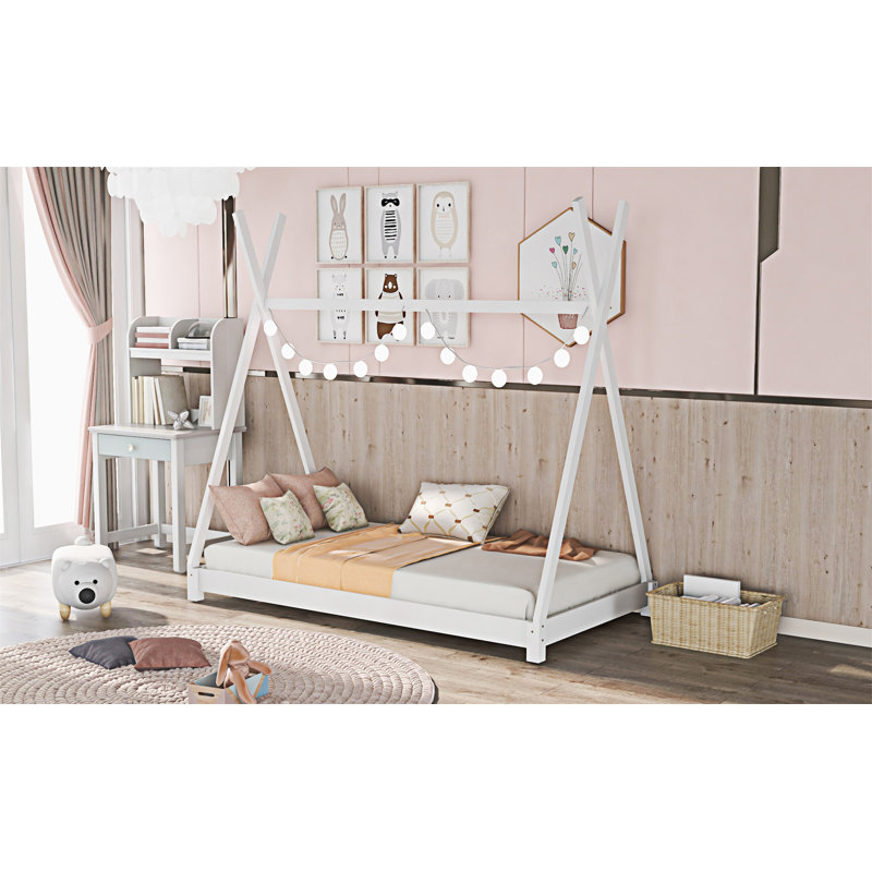 Lit plateforme House avec structure triangulaire, Blanc