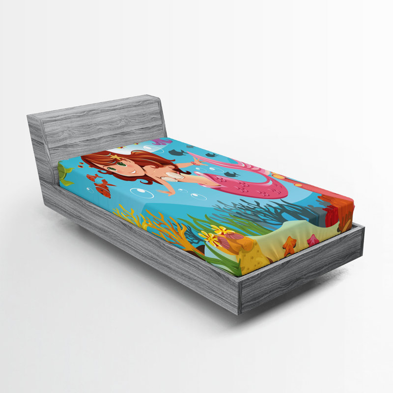 Multicolore joyeux sous-marin Ambesonne, Drap-housse de taille simple