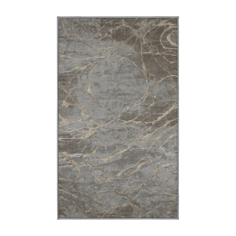 Machine Washable Gray Area Rug, Rectangle 7' x 9'