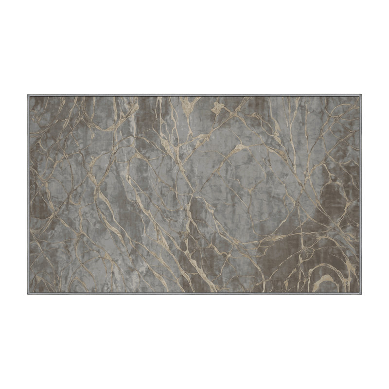 Machine Washable Gray Area Rug, Rectangle 5' x 7'