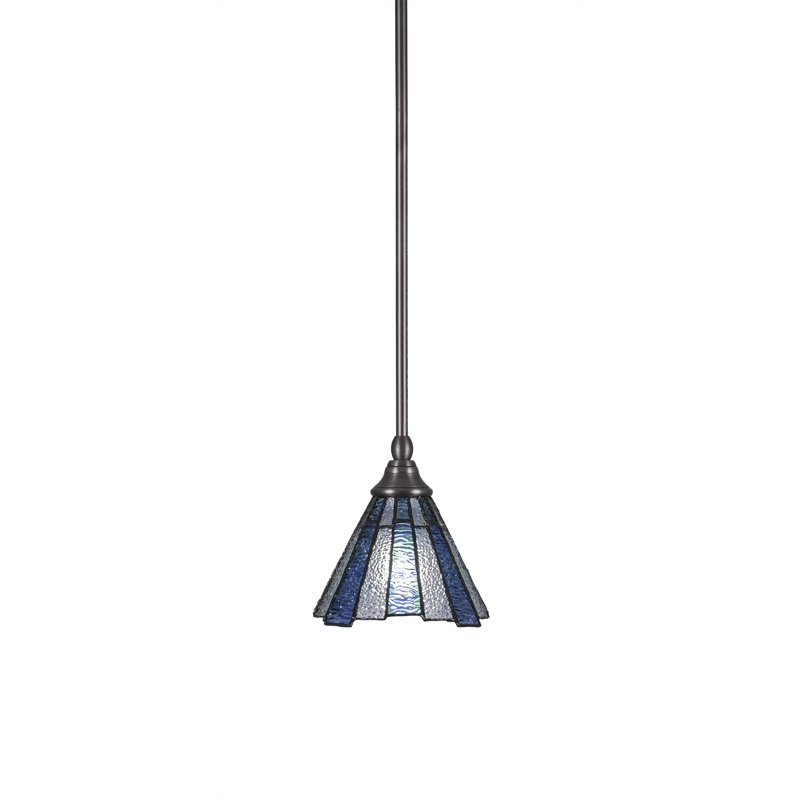 Stem Hung Mini Pendant Shown With 7" Sea Ice Art Glass, Brushed Nickel