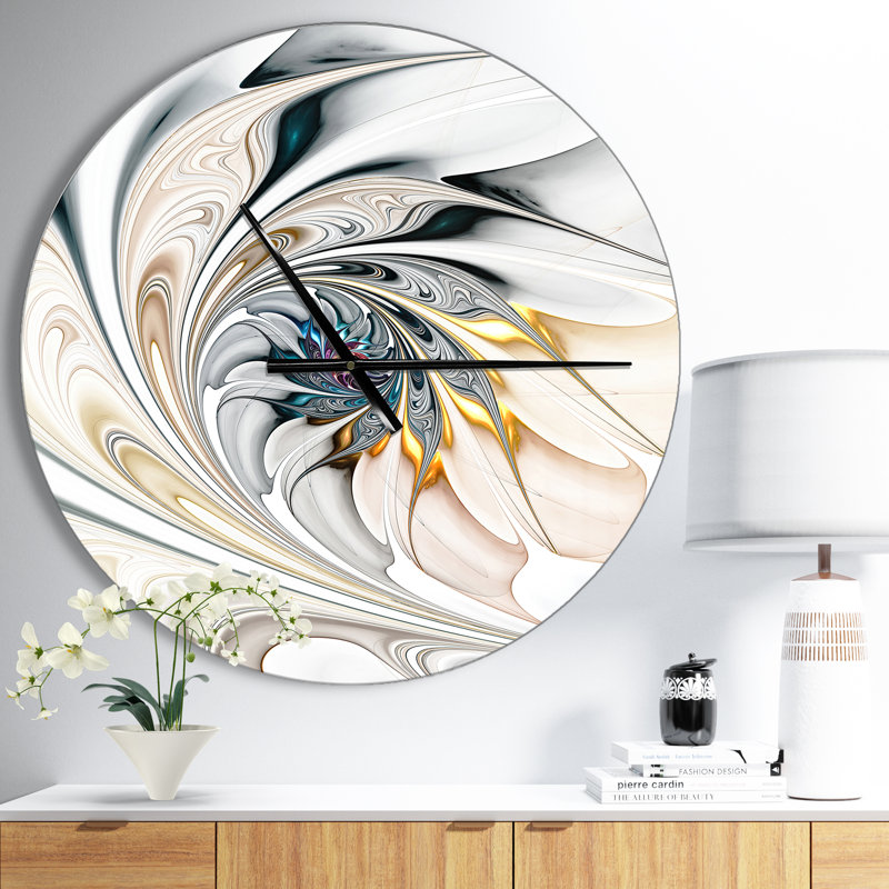 Horloge murale moderne avec art floral blanc brillant Howse, Moyenne