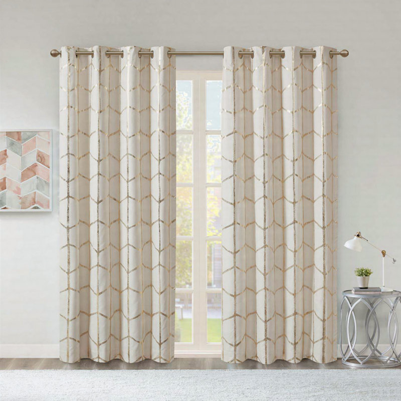 Kalaila Microfiber / Microsuede Blackout Curtain Panel Pair Single Panel, Ivory/Gold, 50" W x 84" L