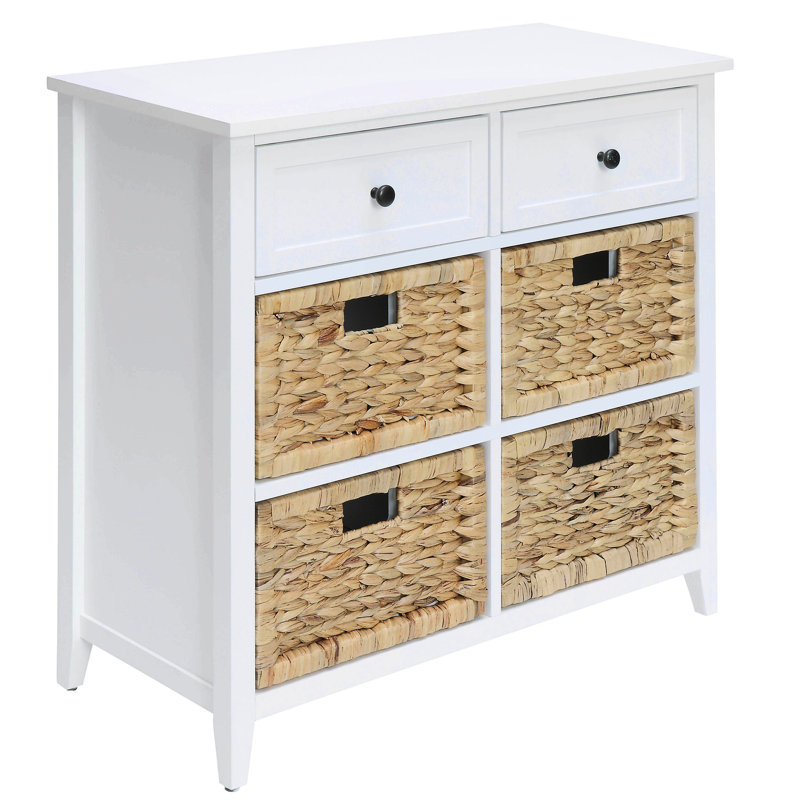 Armoire 6 tiroirs en blanc avec façade en panier et cadre 6 tiroirs pour le salon