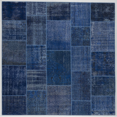 Hand Knotted Abstract Area Rug in Blue
