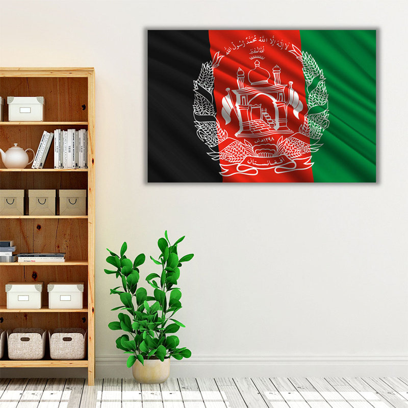 Drapeau de l'Afghanistan flottant - reproduction d'art sur toile, H 24 po x l 36 po