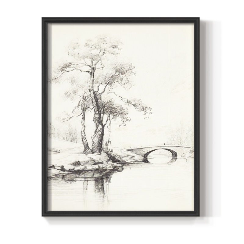Vintage Landscape III Framed Print - Solid Wood, Black, 30" H x 24" W
