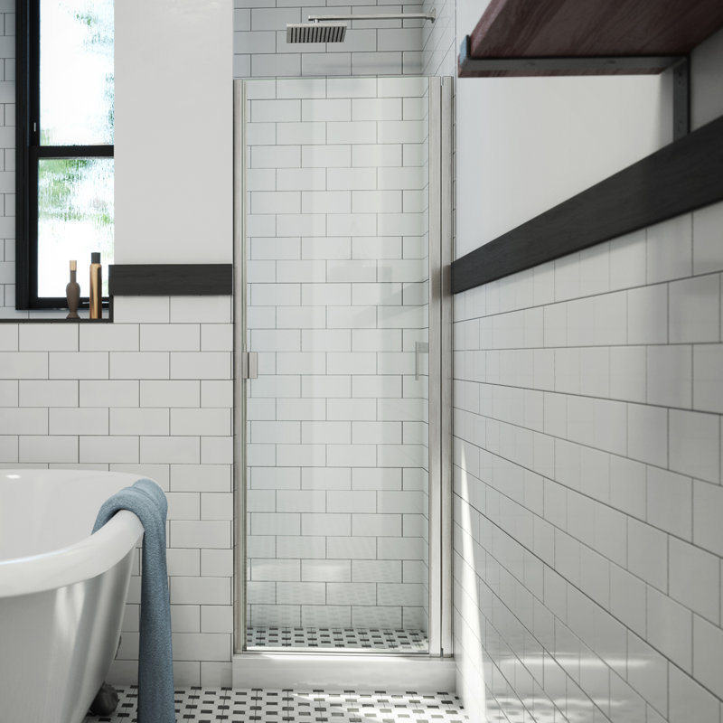 Porte de douche à charnière demi-cadre 31 "x 66" RD Swinging, Nickel brossé, Transparent