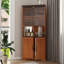 Armoire de rangement d'angle avec portes en verre trempé et tablettes réglables-129936510