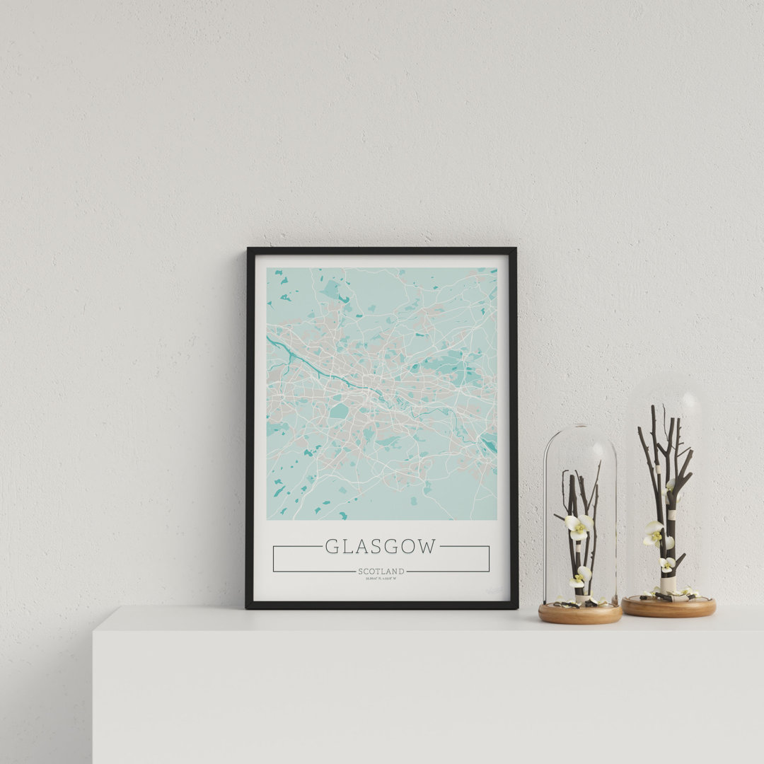 City Location Ordnance Map Blue Glasgow by Vouvart - Single Picture Frame Print
