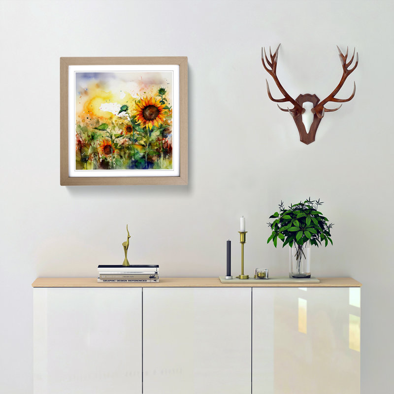 Sunflower Field No.1 - Framed Print, Oak