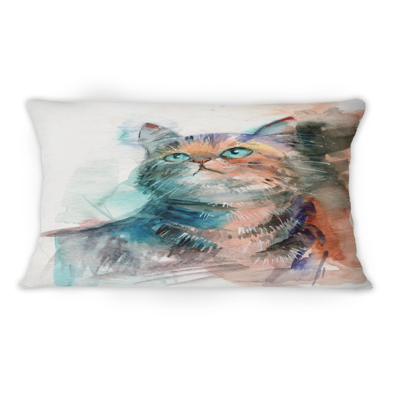 Petit chat gris aux yeux bleus - Coussin décoratif traditionnel imprimé 1