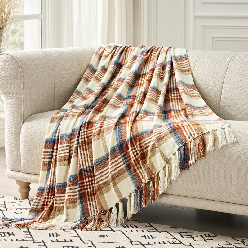 Soft Chenille Throw Blanket, 80" L x 60" W, Harvest Plaid