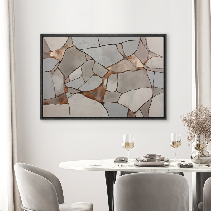 Reproduction d'art moderne neutre en mosaïque de pierre abstraite beige pour salon, H 24 po x l 36 po x P 1,5 po, Noir