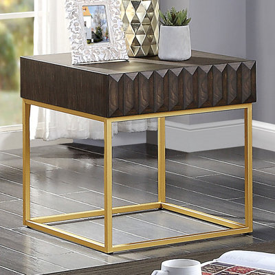 Table de bout contemporaine l 23,5 po, noyer / or