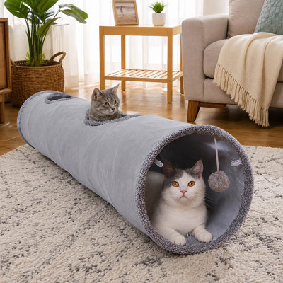 51'' Straight Cat Tunnel, 2 Peepholes and Hanging Ball Toys