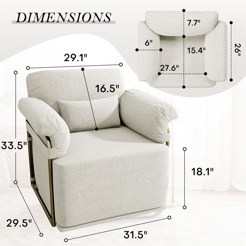 Fauteuil d'appoint pivotant à 360 degrés avec structure en métal doré