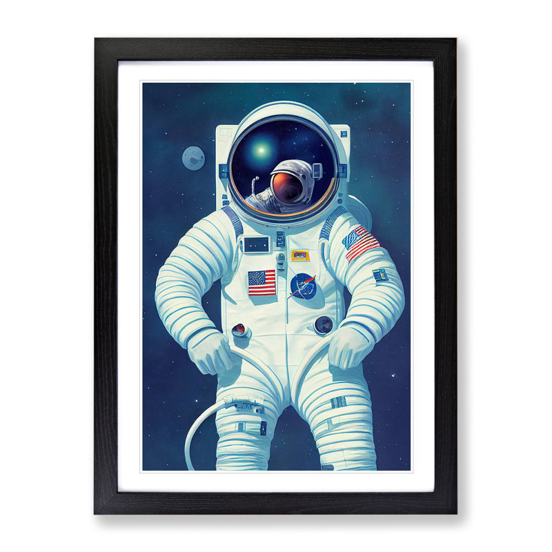 Astronaut In Space No.1 - Single Picture Frame Print, 46cm H x 34cm W x 2cm D, Black Framed