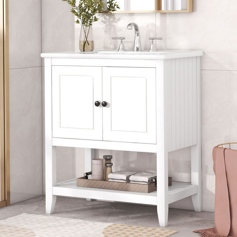 Meuble-lavabo simple 30 po avec comptoir en céramique, Blanc