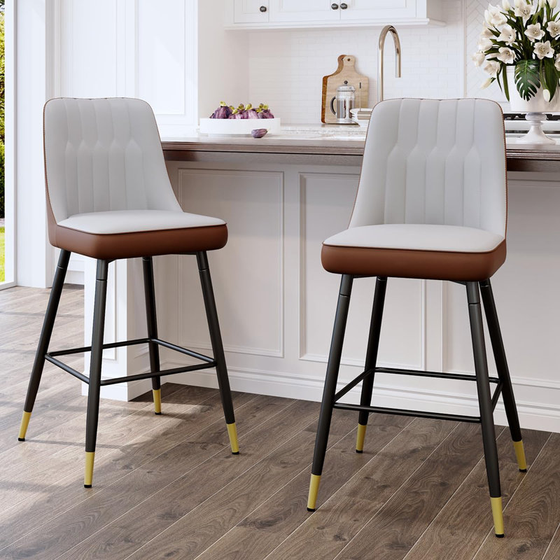 Bar Stools Set of 4,Counter Height Bar Stools with Back,Modern Faux Leather Kitchen Stools, Brown/Gray/Black, 4