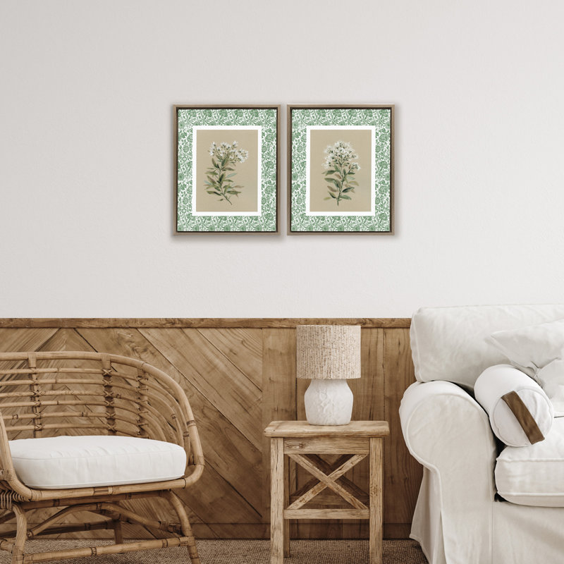 Green Botanical Patterned Florals 2pc Floating Frame Set, design by Carol Robinson, 31" H x 25" W
