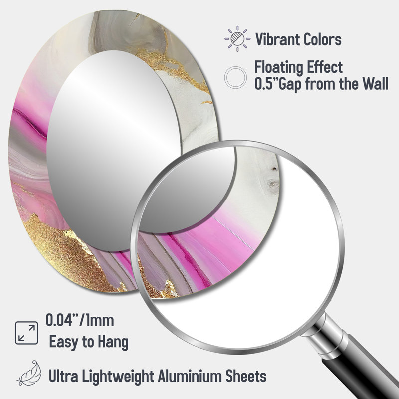 Pink And Gold Marble Abstract II - Pink Modern Oval Wall Mirror, 40" x 30"