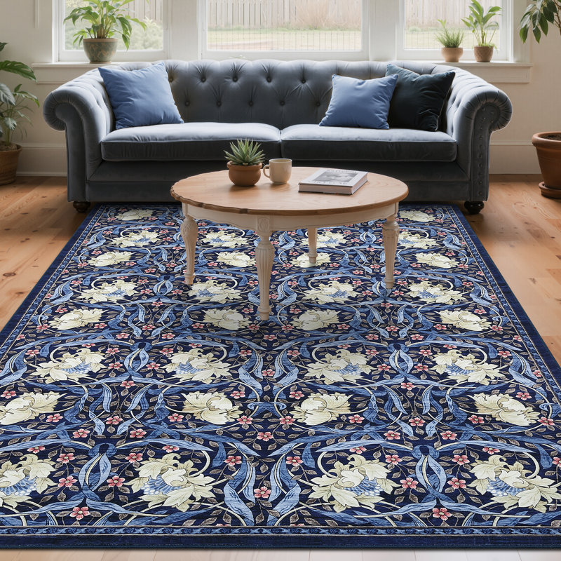 Machine Washable Area Rugs Vintage Floral Rug for Living Room Stain Resistant Foldable Lightweight Non Slip Carpetfor Bedroom Office