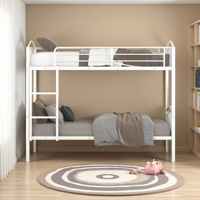 Twin Over Twin Metal Bunk Bed,Divided Into Two Beds, White