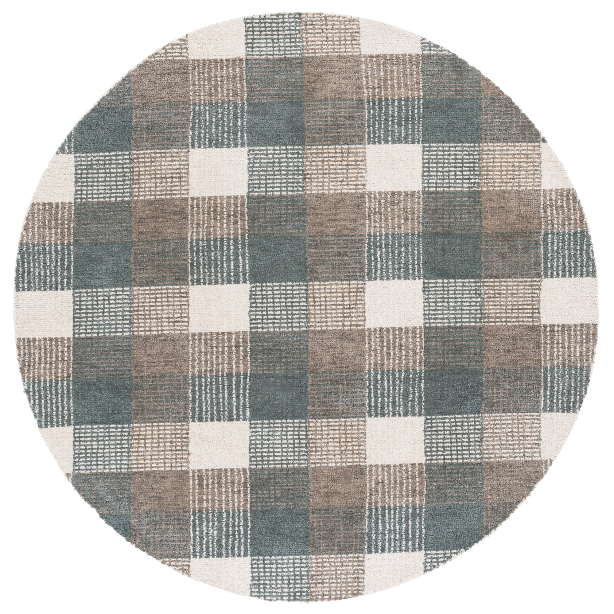 Genre Hand Tufted Wool;Cotton Plaid Rug, Round 6'