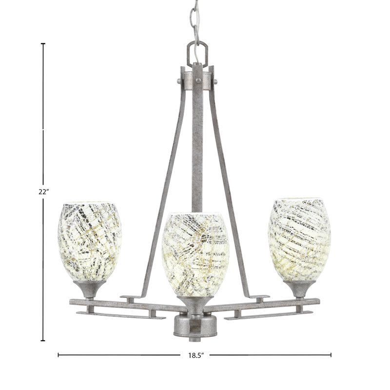 Lustre 3 lumières Uptowne illustré en finition argent vieilli avec verre de fusion naturel de 5 po