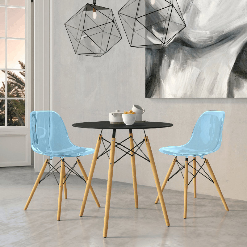 Dubuque 3-Piece Dining Set With Round Bistro Table And 2 Plastic Chairs, Black, Blue