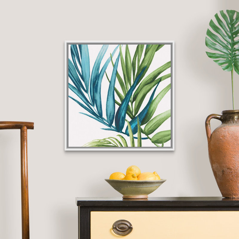 Reproduction d’art sur toile, "Palm Leaves IV" par Eva watts, Cadre blanc, H 22 po x l 22 po x P 1,75 po