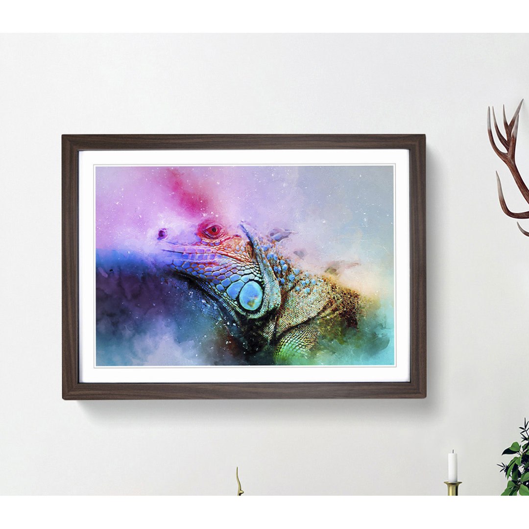 Iguana Lizard Colour Explosion in Abstract - Framed Print