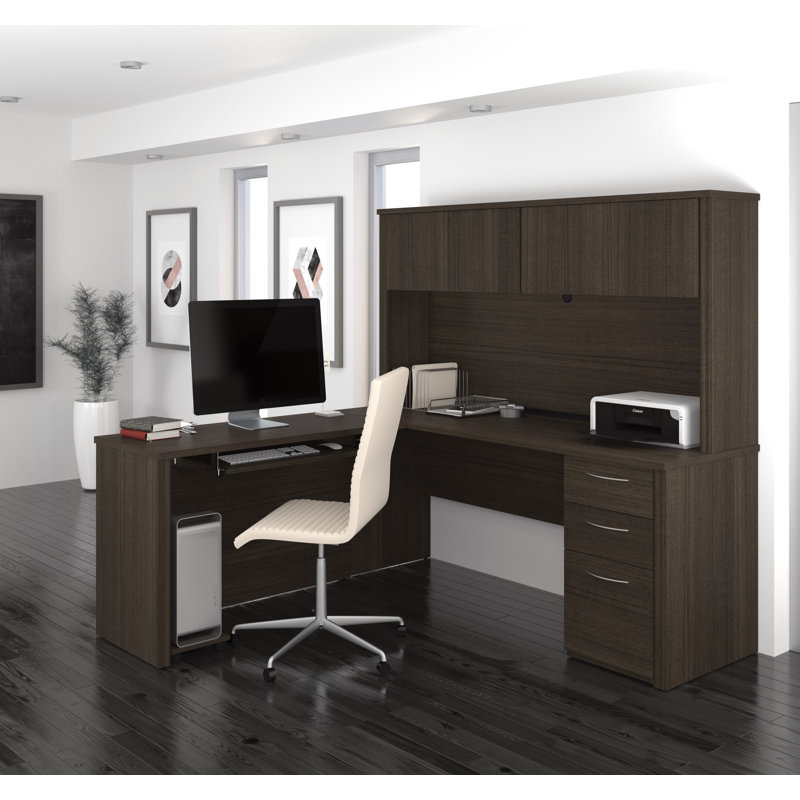 Bureau en L avec rehausse Tammara, Chocolat noir