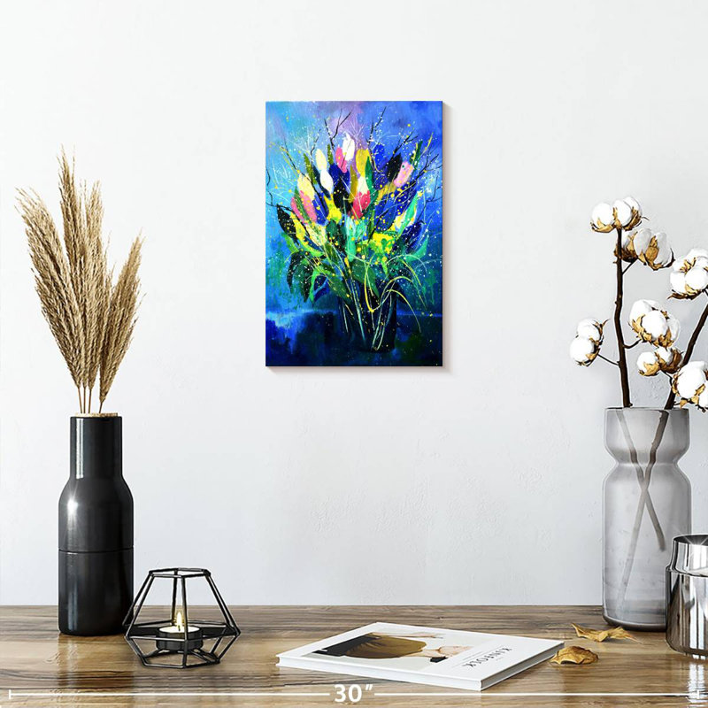 Avery tulipes sur fond bleu, H 12 po x l 8 po