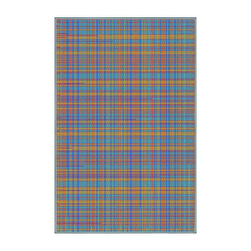 Tapis bleu / orange / vert à carreaux, Rectangle 2 pi x 3 pi