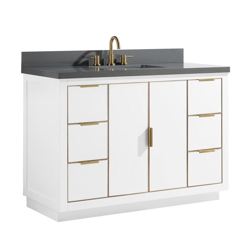 Austen 48" White Solid Wood Bathroom Vanity with Marble Top