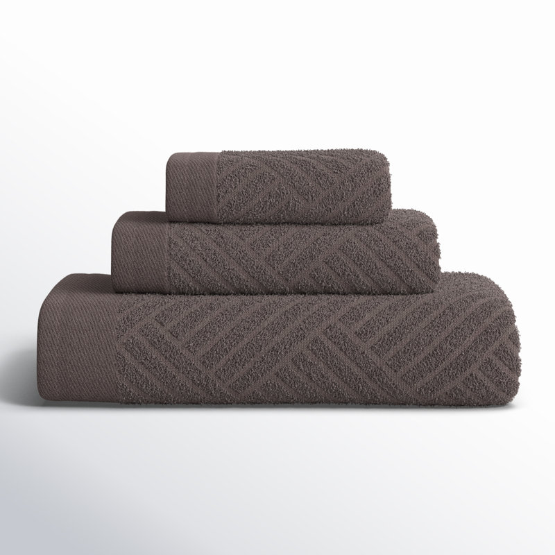 Ocilla Certified Egyptian Cotton Medium Weight Textured Soft Absorbent Jacquard 3 Piece Towel Set, Grey
